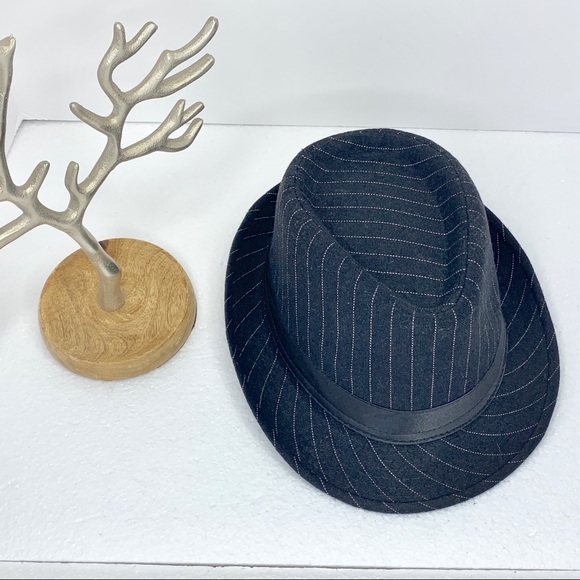 Accessories - Fedora Hat black with white pin  stripes